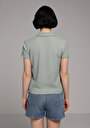 thumb-Slim Fit Polo Yaka Düz Kadın Yeşil Kısa Kol Tişört
