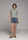 thumb-Slim Fit Polo Yaka Düz Kadın Yeşil Kısa Kol Tişört