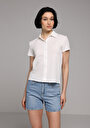 thumb-Slim Fit Polo Yaka Düz Kadın Beyaz Kısa Kol Tişört