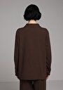 thumb-Regular Fit Shirt Neck Düz Kadın Kahverengi Kısa Kol Gömlek