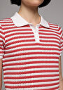 thumb-Slim Fit Polo Yaka Çizgili Kadın Kirmizi Kısa Kol Tişört