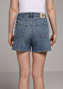thumb-Regular Fit Yüksel Bel Düz Kadın Light İndigo Denim Jean Şort