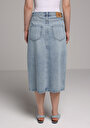 thumb-Regular Fit Düz Fermuarlı Kadın Light İndigo Denim Etek