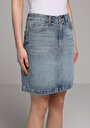 thumb-Slim Fit Düz Fermuarlı Kadın Light İndigo Denim Etek