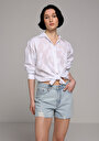 thumb-Mom Fit Orta Bel Düz Kadın Bleach İndigo Denim Jean Şort