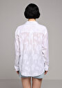 thumb-Boyfriend Fit Shirt Neck Jakarlı Kadın Beyaz Uzun Kol Gömlek