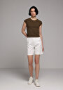 thumb-Slim Fit Kayık Yaka Düz Kadın Kahverengi Kısa Kol Tişört