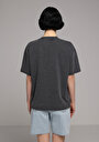 thumb-Oversize Fit Yuvarlak Yaka Düz Kadın Antrasit Kısa Kol Tişört