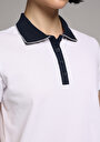 thumb-Regular Fit Polo Yaka Düz Kadın Beyaz Kısa Kol Tişört