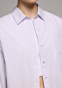 thumb-Boyfriend Fit Shirt Neck Çizgili Kadın Mor Uzun Kol Gömlek