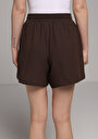 thumb-Regular Fit Yüksel Bel Düz Kadın Kahverengi Şort