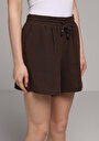 thumb-Regular Fit Yüksel Bel Düz Kadın Kahverengi Şort