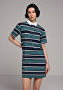thumb-Regular Fit Çizgili Kadın Çok Renkli Kısa Kol Elbise