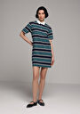 thumb-Regular Fit Çizgili Kadın Çok Renkli Kısa Kol Elbise