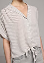 thumb-Fashion Fit Shirt Neck Çizgili Kadın Yeşil Kısa Kol Gömlek