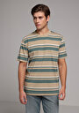 thumb-Comfort Fit Yuvarlak Yaka Çizgili Erkek Bej Kısa Kol Tişört