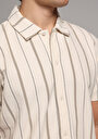 thumb-Regular Fit Polo Yaka Çizgili Erkek Ekru Kısa Kol Tişört