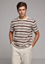 thumb-Regular Fit Yuvarlak Yaka Çizgili Erkek Kahverengi Kısa Kol Tişört