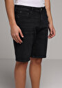 thumb-Regular Fit Orta Bel Düz Erkek Black Black Denim Jean Şort