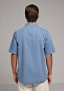 thumb-Regular Fit Klasik Yaka Düz Erkek Light İndigo Denim Kısa Kol Gömlek