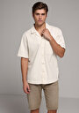 thumb-Oversize Fit Klasik Yaka Düz Erkek Ecru Denim Kısa Kol Gömlek
