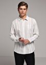 thumb-Regular Fit Shirt Neck Çizgili Erkek Antrasit Uzun Kol Gömlek