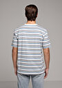 thumb-Comfort Fit Yuvarlak Yaka Çizgili Erkek Beyaz Kısa Kol Tişört