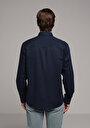 thumb-Regular Fit Shirt Neck Düz Erkek Lacivert Uzun Kol Gömlek