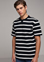 thumb-Comfort Fit Yuvarlak Yaka Çizgili Erkek Lacivert Kısa Kol Tişört