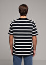 thumb-Comfort Fit Yuvarlak Yaka Çizgili Erkek Lacivert Kısa Kol Tişört