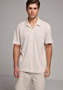 thumb-Comfort Fit Polo Yaka Çizgili Erkek Bej Kısa Kol Tişört