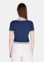thumb-Slim Fit V Yaka Düz Kadın Lacivert Kısa Kol Tişört