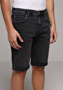 thumb-Straight Fit Düşük Bel Düz Erkek Black Denim Jean Şort