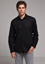 thumb-Regular Fit Shirt Neck Düz Erkek Siyah Uzun Kol Gömlek