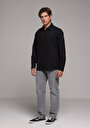 thumb-Regular Fit Shirt Neck Düz Erkek Siyah Uzun Kol Gömlek