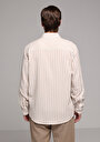 thumb-Relaxed Fit Shirt Neck Çizgili Erkek Bej Uzun Kol Gömlek