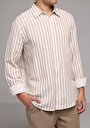 thumb-Relaxed Fit Shirt Neck Çizgili Erkek Bej Uzun Kol Gömlek