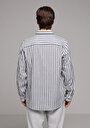 thumb-Relaxed Fit Shirt Neck Çizgili Erkek Lacivert Uzun Kol Gömlek