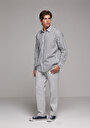 thumb-Relaxed Fit Shirt Neck Çizgili Erkek Lacivert Uzun Kol Gömlek