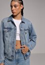 thumb-Regular Fit Düğmeli Astarsız  Kadın Mid İndigo Denim Ceket