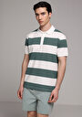 thumb-Regular Fit Polo Yaka Çizgili Erkek Yeşil Kısa Kol Tişört