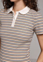 thumb-Slim Fit Polo Yaka Çizgili Kadın Yeşil Kısa Kol Tişört
