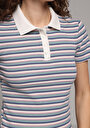 thumb-Slim Fit Polo Yaka Çizgili Kadın Pembe Kısa Kol Tişört