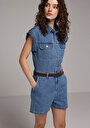 thumb-Regular Fit  Düz Kadın Mid İndigo Denim Jean Şort