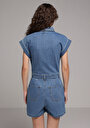 thumb-Regular Fit  Düz Kadın Mid İndigo Denim Jean Şort