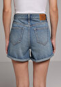 thumb-Mom Fit Orta Bel Düz Kadın Light İndigo Denim Jean Şort