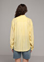 thumb-Boyfriend Fit Shirt Neck Çizgili Kadın Sari Uzun Kol Gömlek