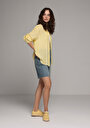 thumb-Boyfriend Fit Shirt Neck Çizgili Kadın Sari Uzun Kol Gömlek