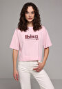 thumb-Regular Fit Yuvarlak Yaka Baskılı Kadın Pembe Kısa Kol Tişört