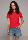 thumb-Slim Fit Polo Yaka Düz Kadın Kirmizi Kısa Kol Tişört